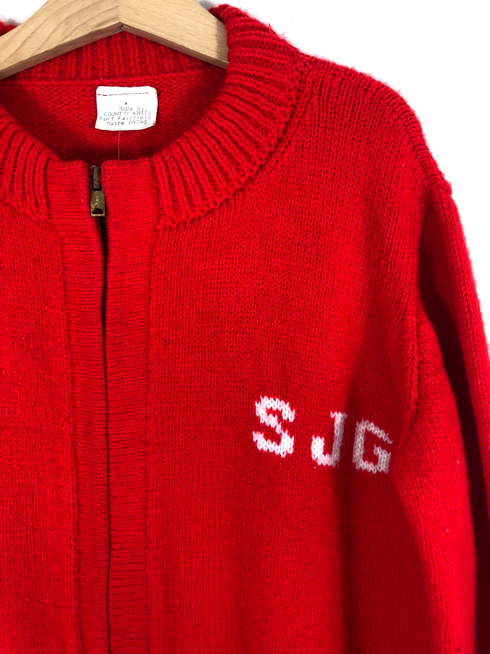 Red Knit "SJG" Cardigan