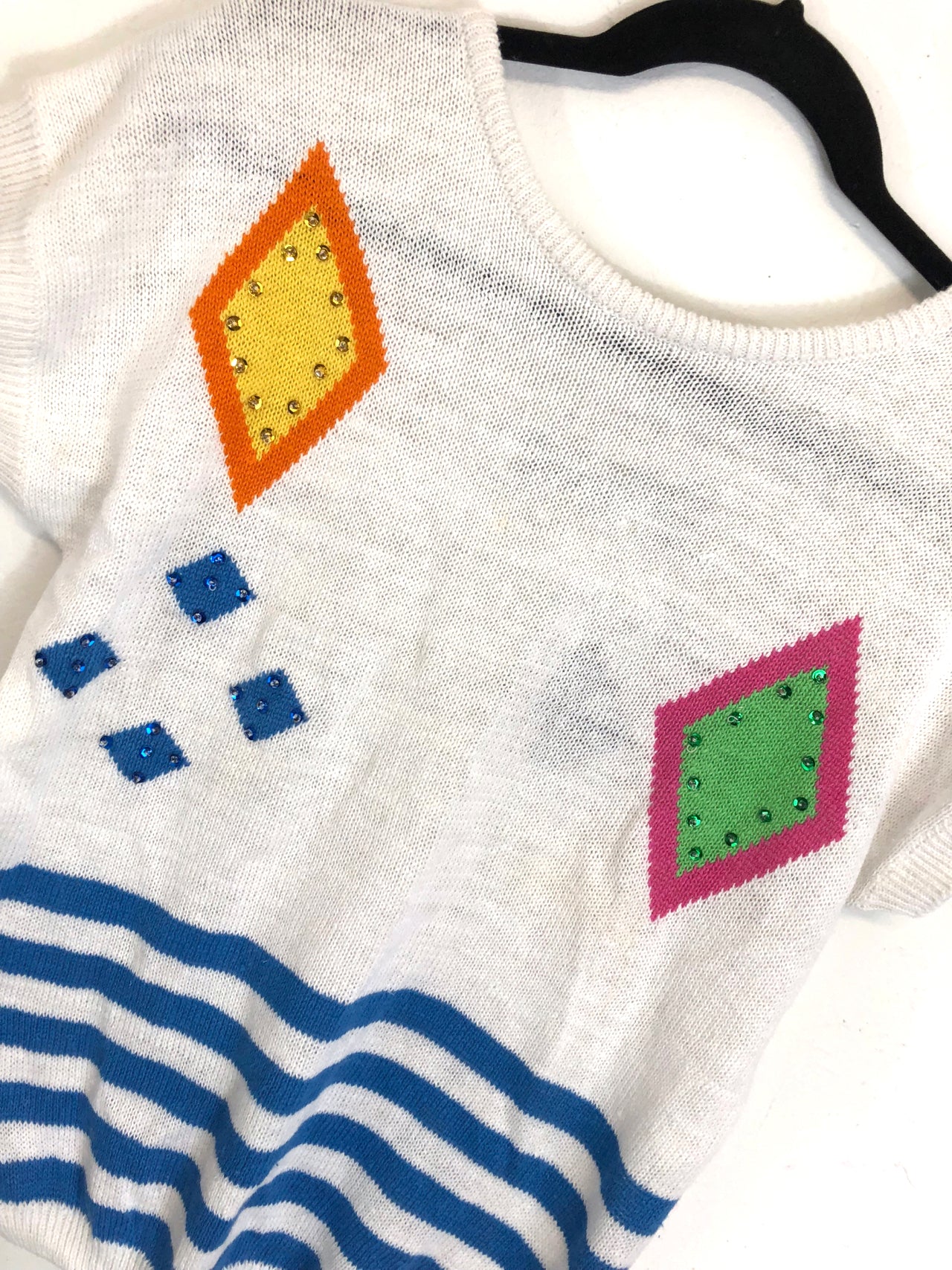 Naomi Bee Short-Sleeved Diamond Sweater Blue (Deadstock)