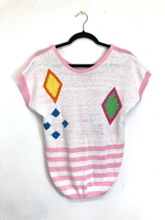 Naomi Bee Short-Sleeved Diamond Sweater Pink (Deadstock)