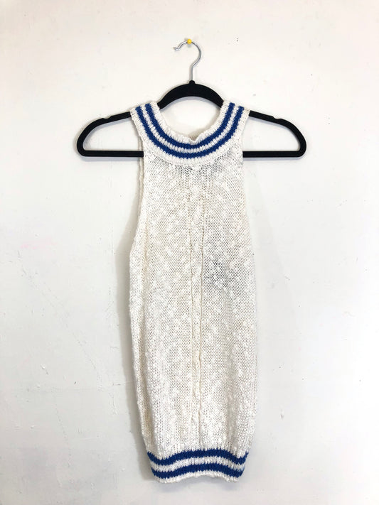 Wye Oaks Blue Sleeveless Striped Turtleneck Sweater White (Deadstock)