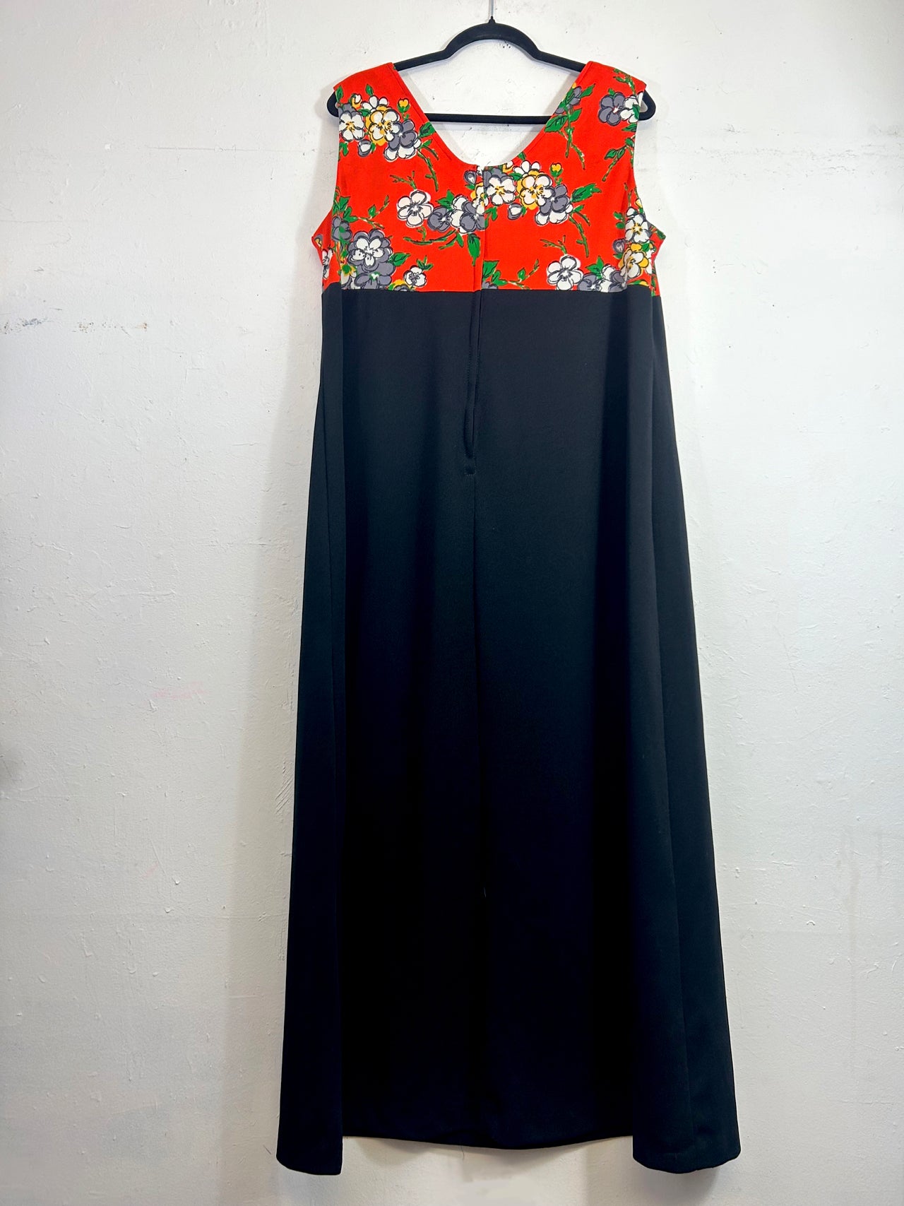 70s Floral & Black Maxi Dress