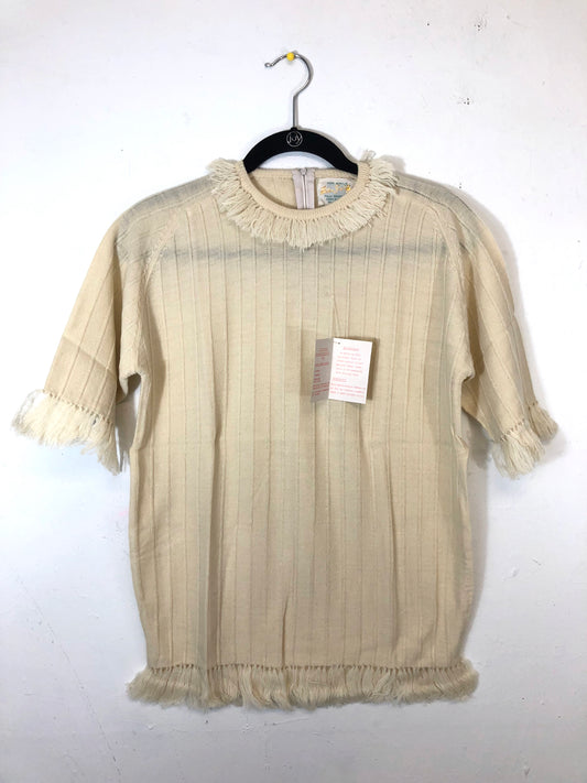 Helen Sue Fringe Short-Sleeved Sweater White (Deadstock)