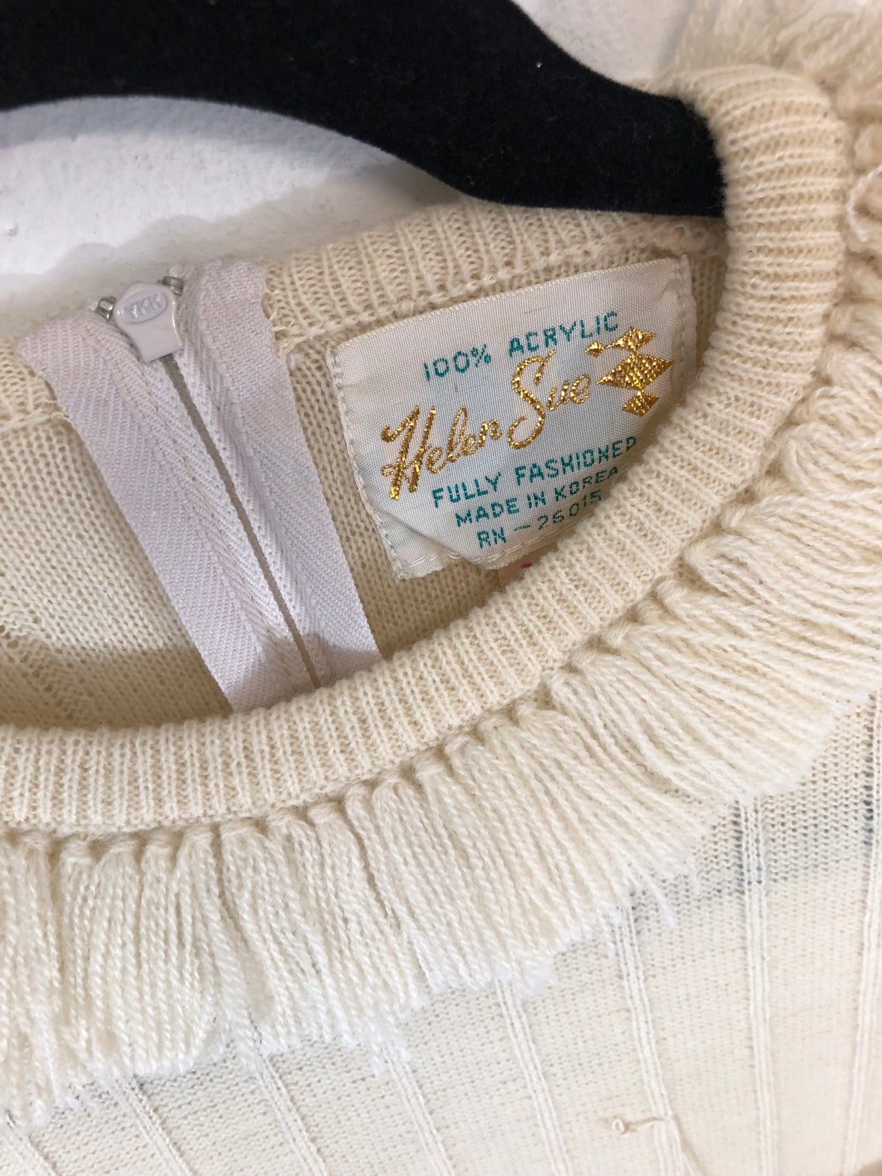 Helen Sue Fringe Short-Sleeved Sweater White (Deadstock)