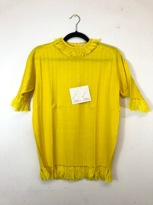 Helen Sue Fringe Short-Sleeved Sweater Yellow (Deadstock)