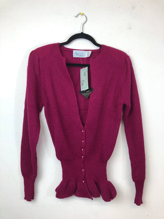 Wye Oaks Ribbed Ruffle Cardigan Sweater Purple
