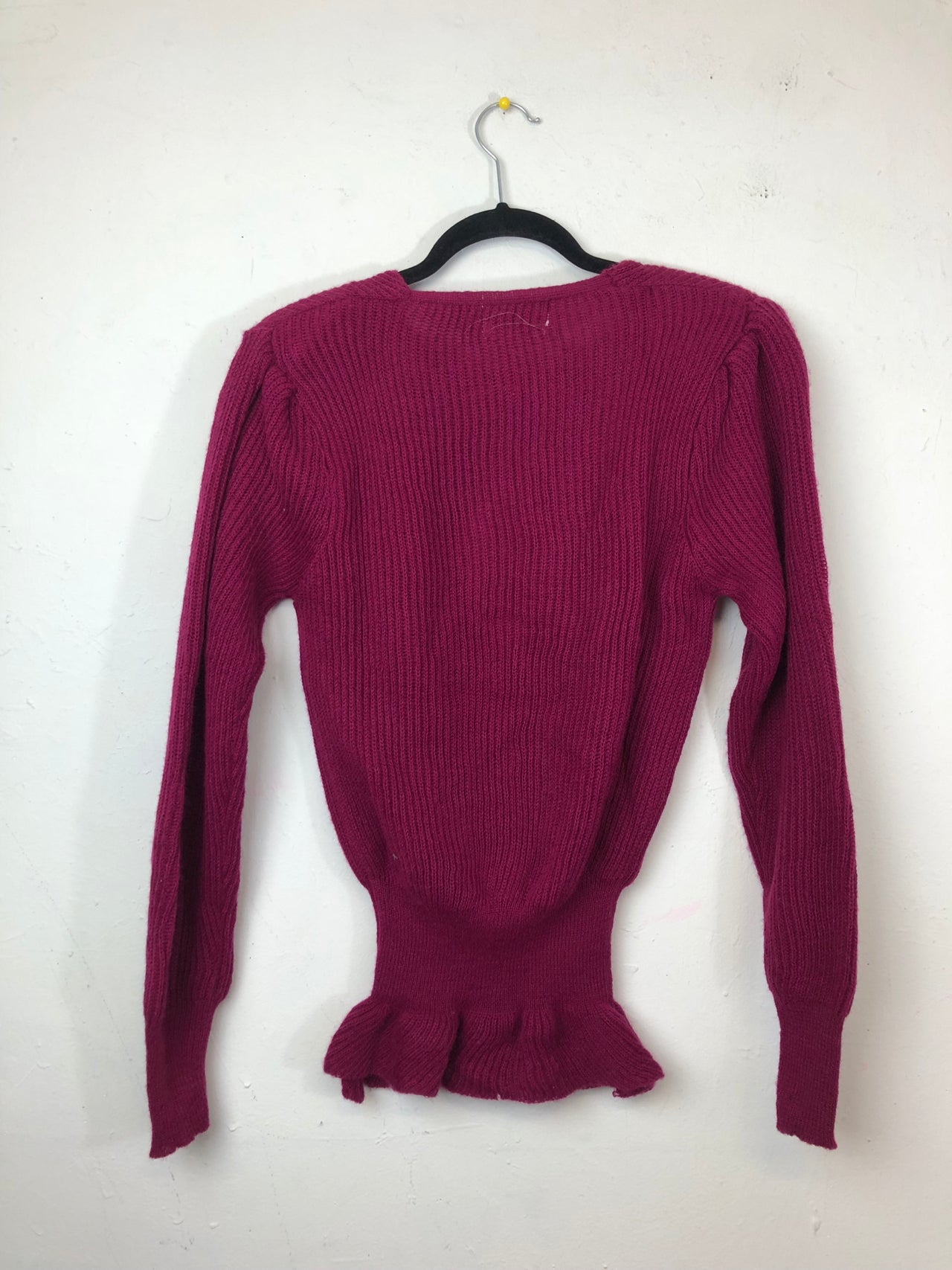 Wye Oaks Ribbed Ruffle Cardigan Sweater Purple