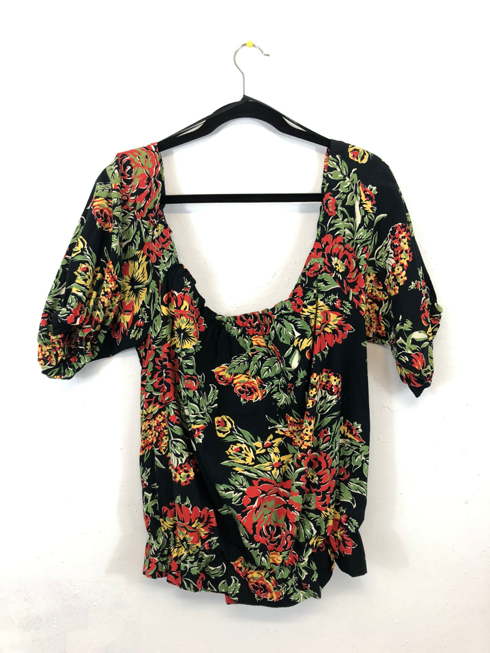 Norma Kamali Floral Ruffle Crop Blouse