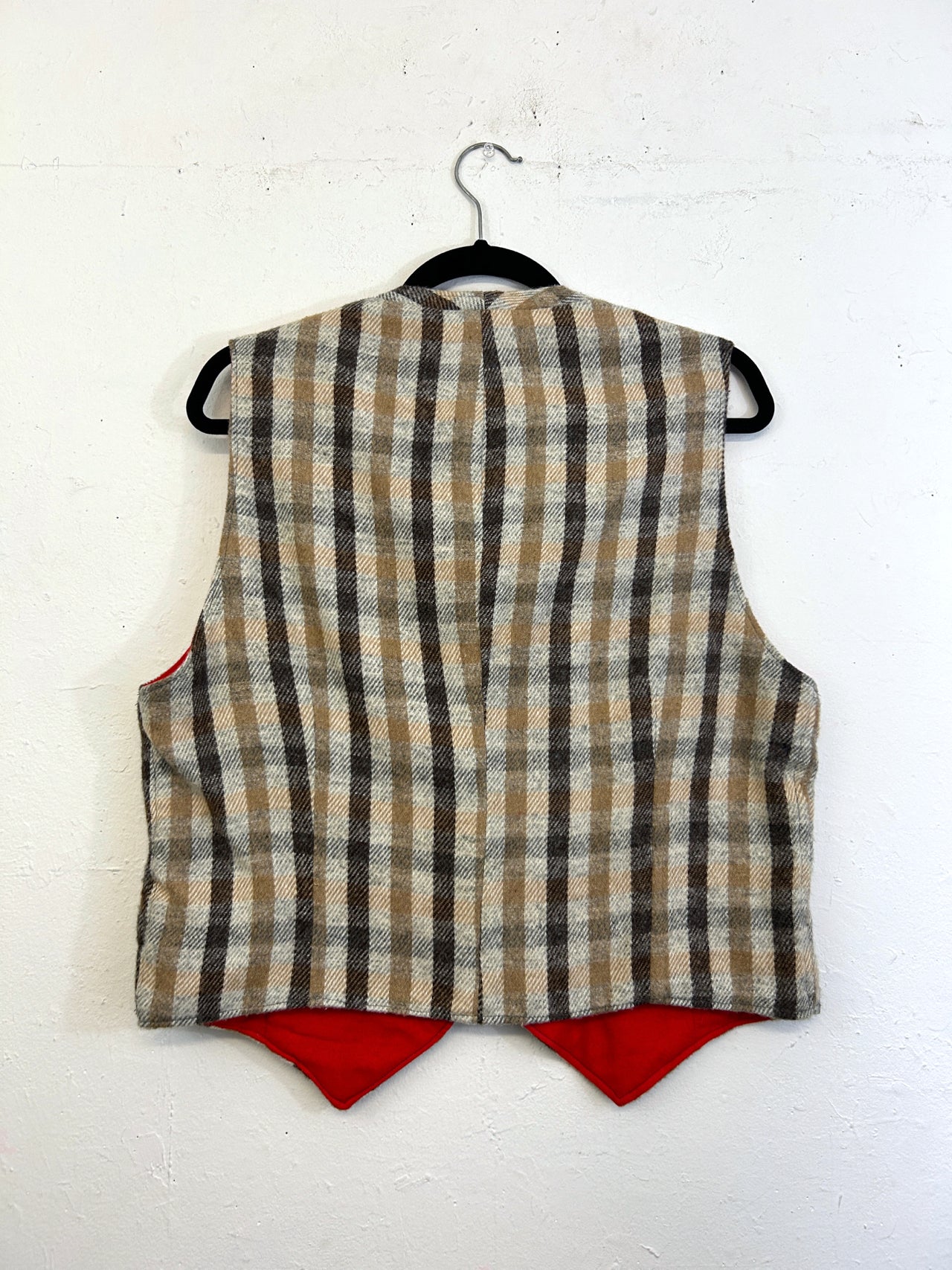 Handmade Reversible Plaid Red Wool/Cotton Vest