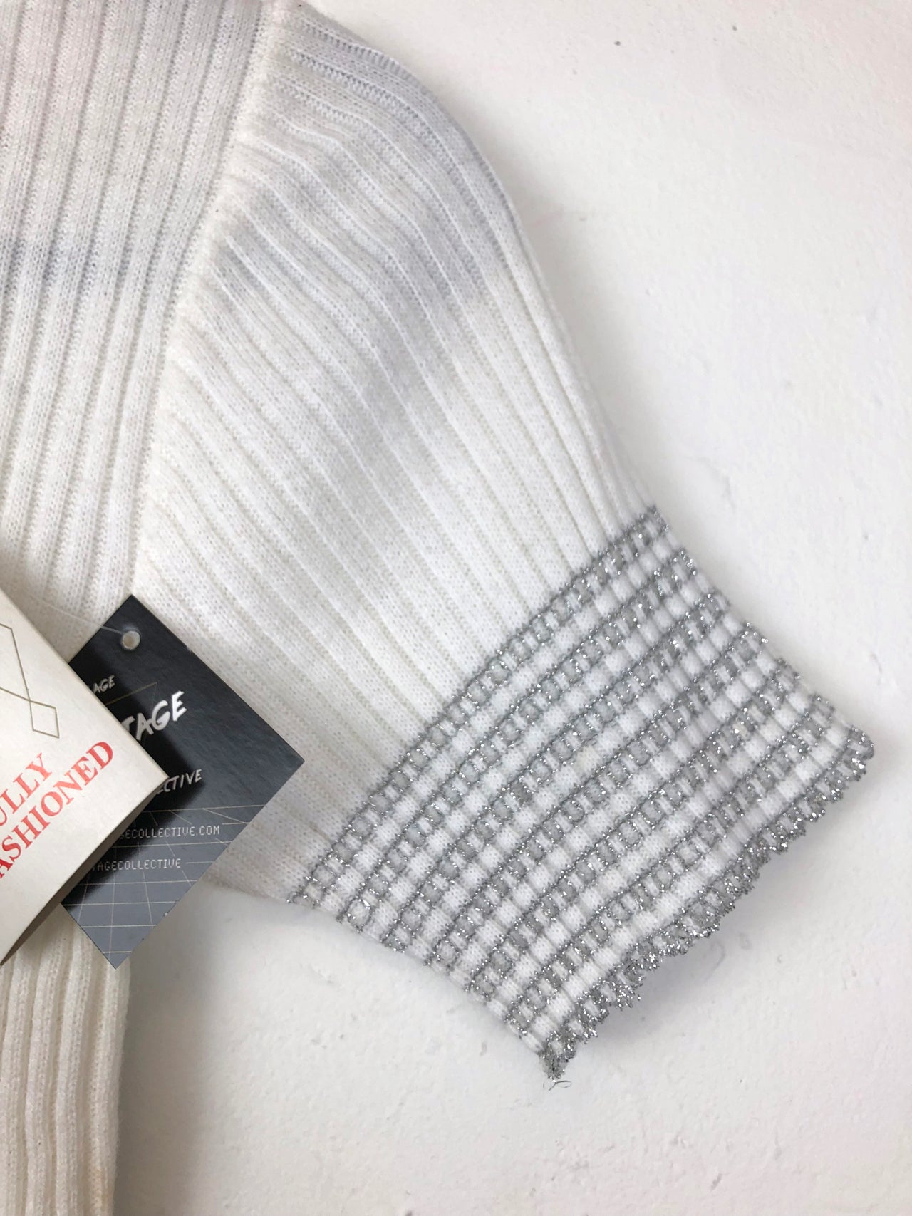 Helen Sue White & Silver Ribbed Sweater Top (Deadstock)