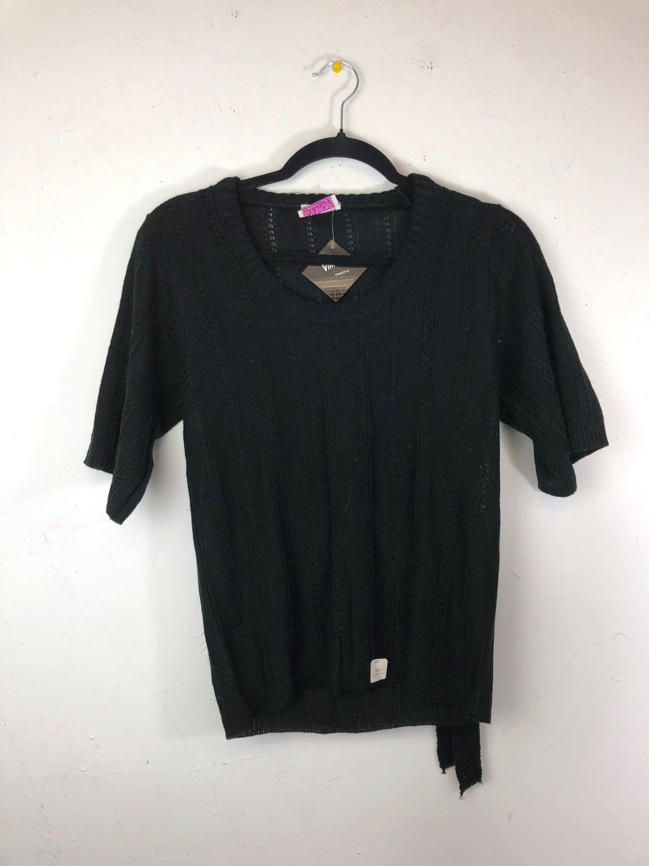Miss Scotch English Short-Sleeved Belted Sweater - Black (Deadstock)