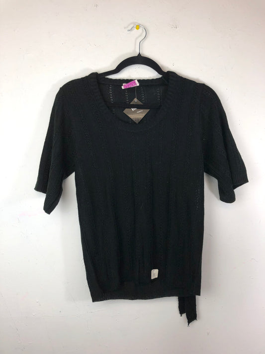 Miss Scotch English Short-Sleeved Belted Sweater - Black (Deadstock)