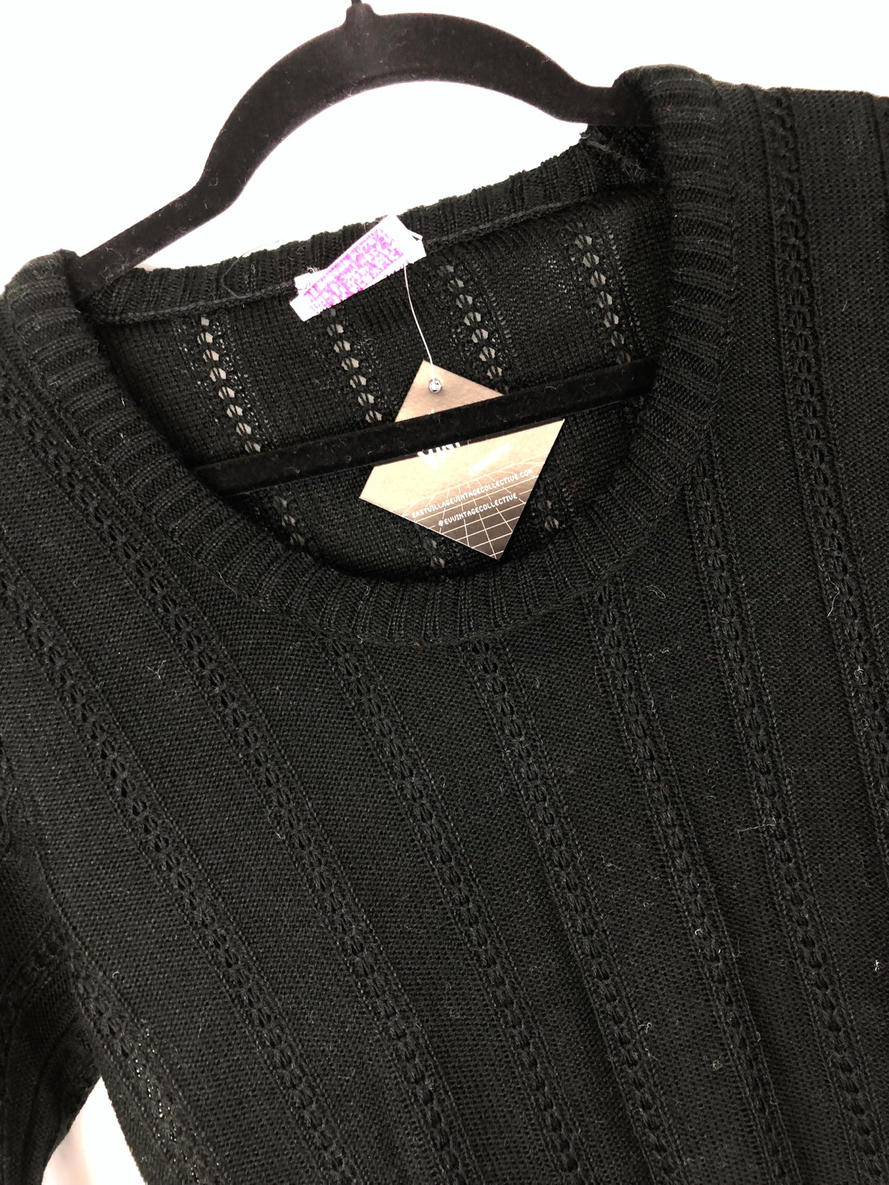 Miss Scotch English Short-Sleeved Belted Sweater - Black (Deadstock)