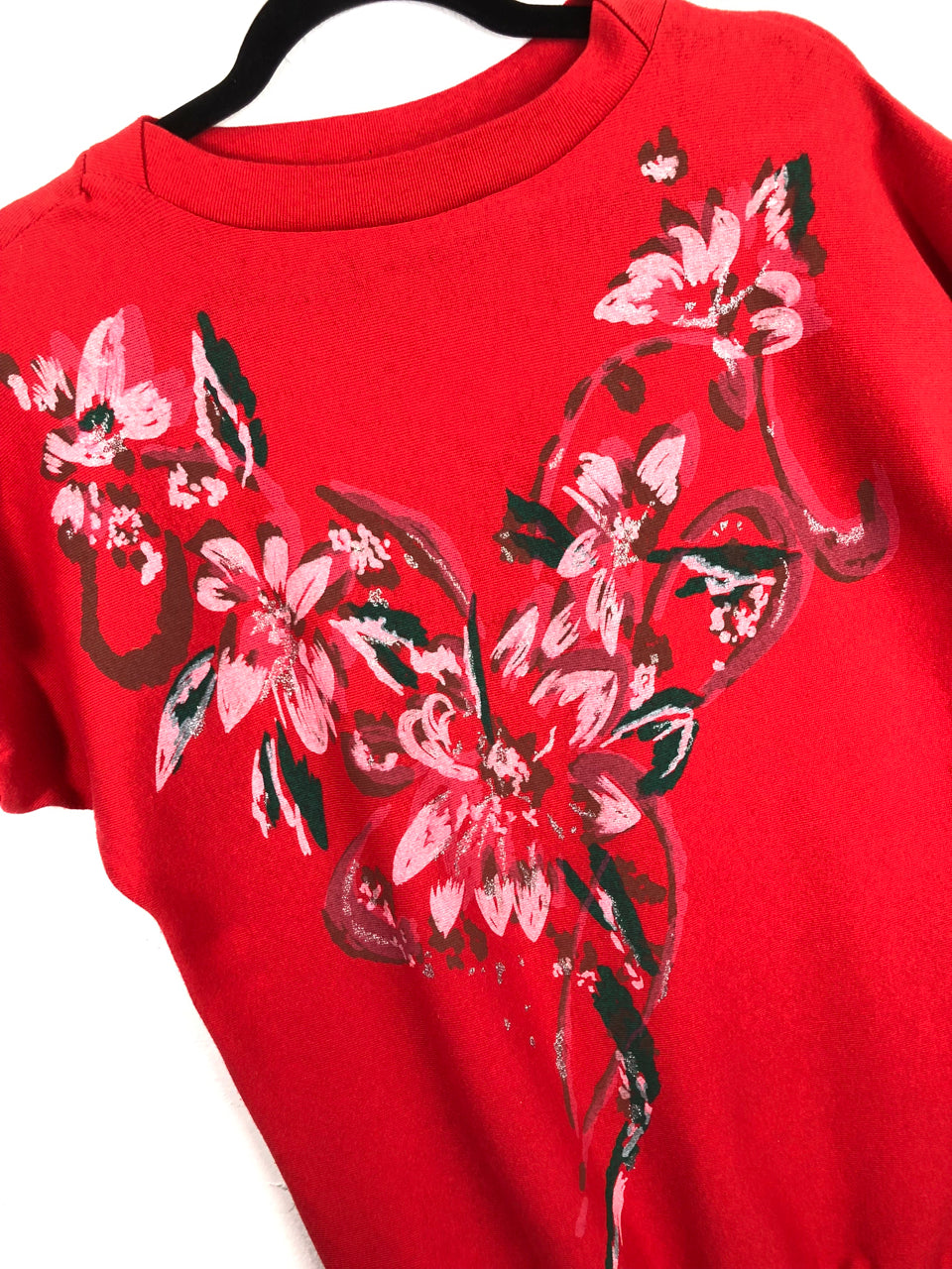 Red Glitter Flowers Top