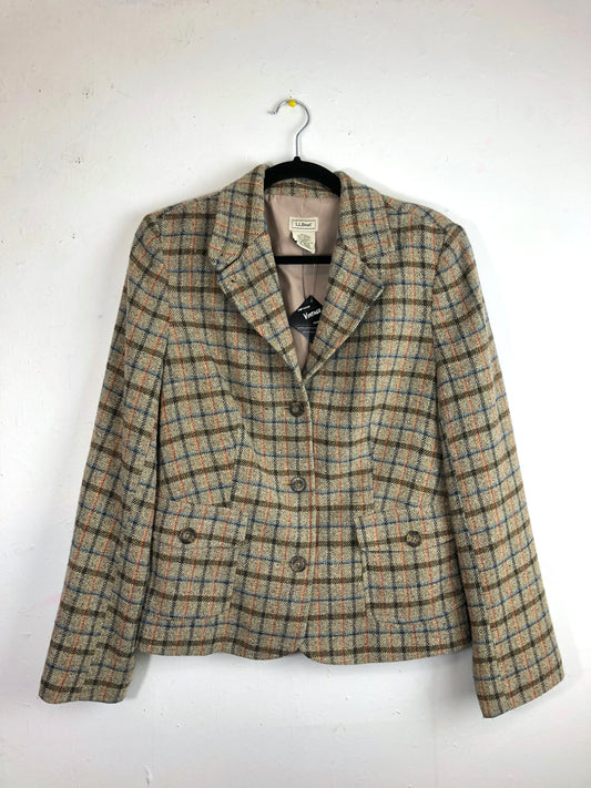 L.L. Bean Plaid Wool Blazer