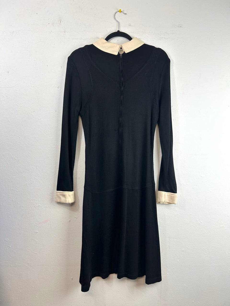 70s Drop-Waist Black & White Collared Dress
