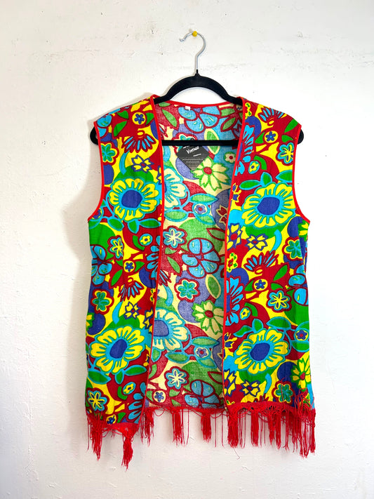 Floral Fringe Vest