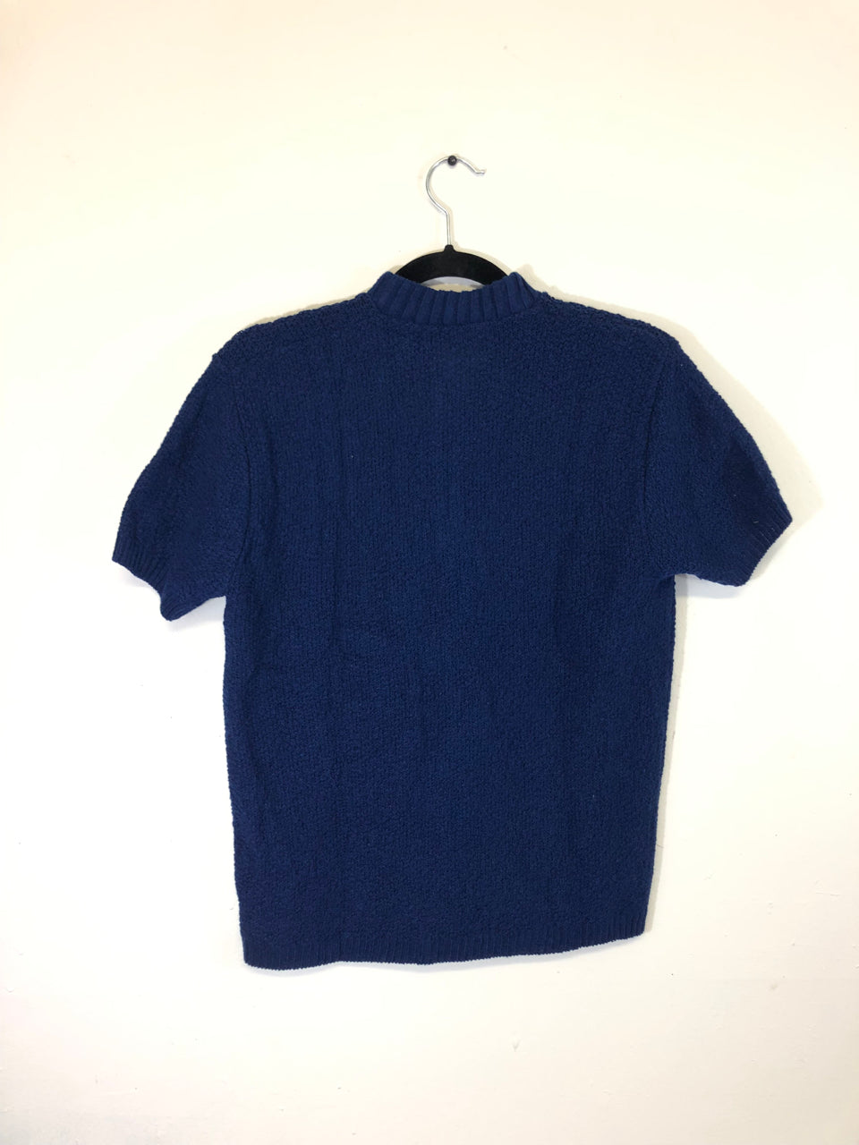 70s Short-Sleeved Navy Zip Sweater