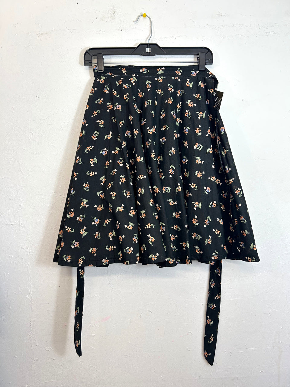 Black Floral Wrap Skirt