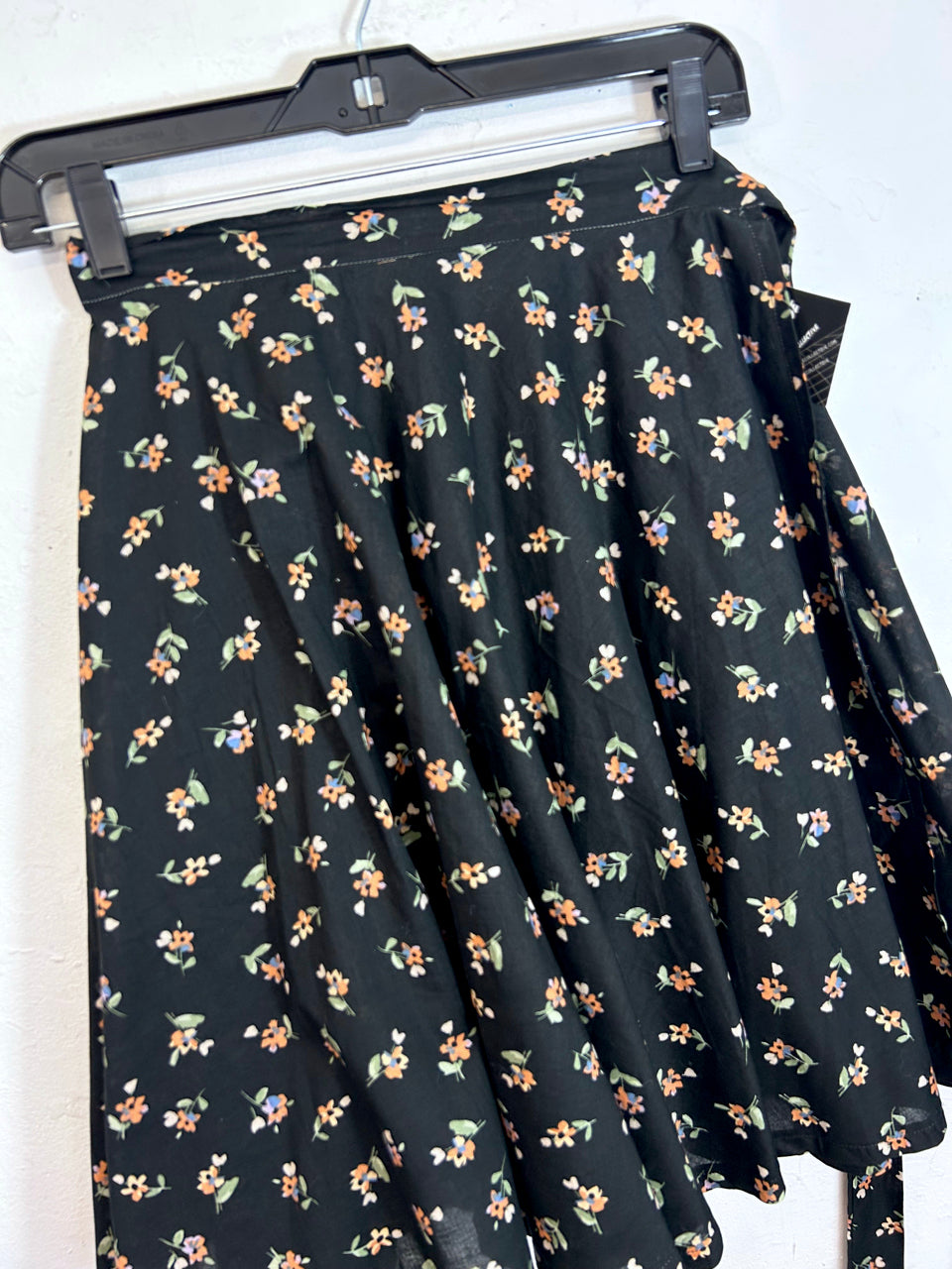 Black Floral Wrap Skirt