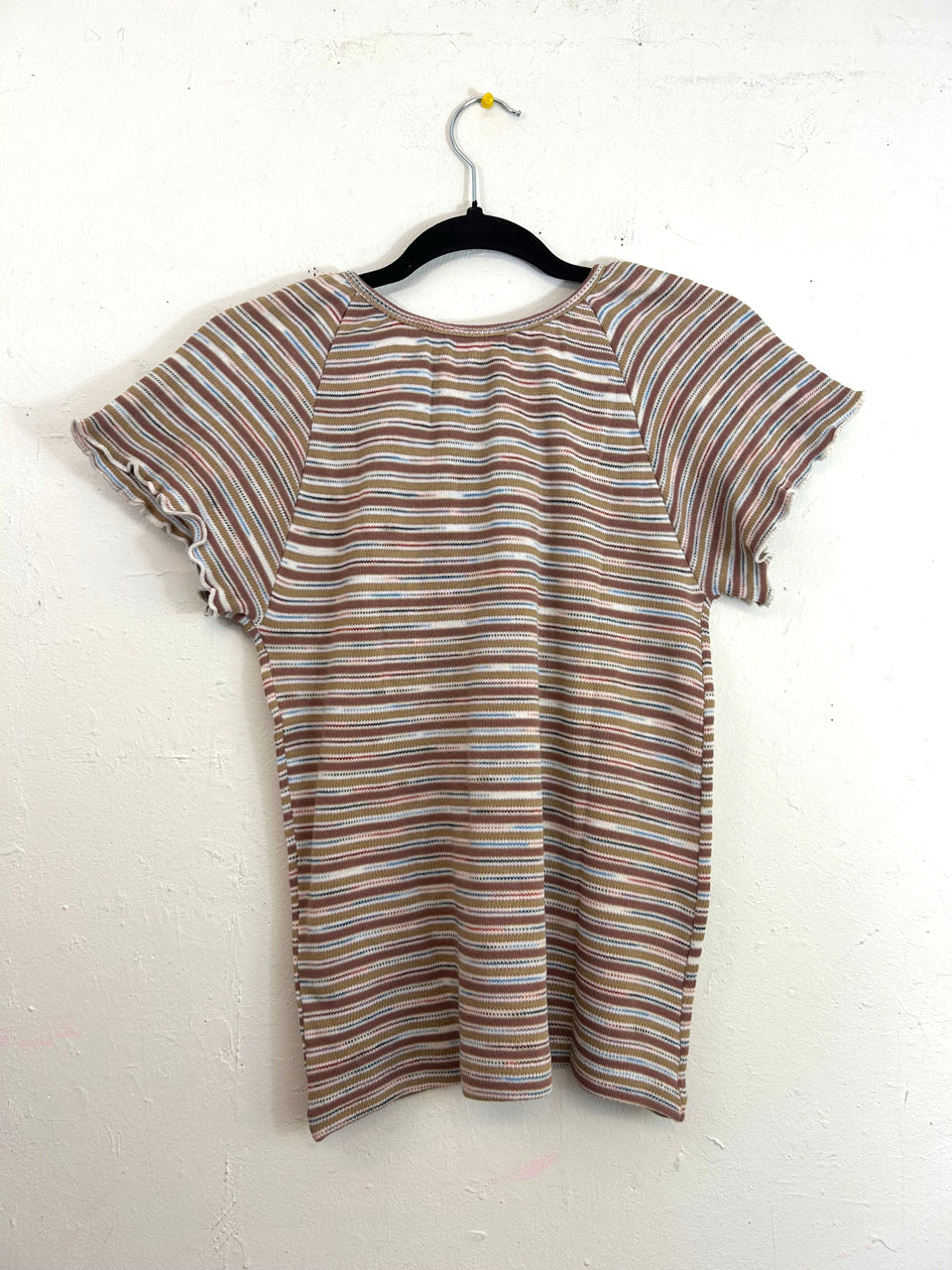 Miss Scotch English Ruffle Sleeve Striped Tie Top - Tan (Deadstock)