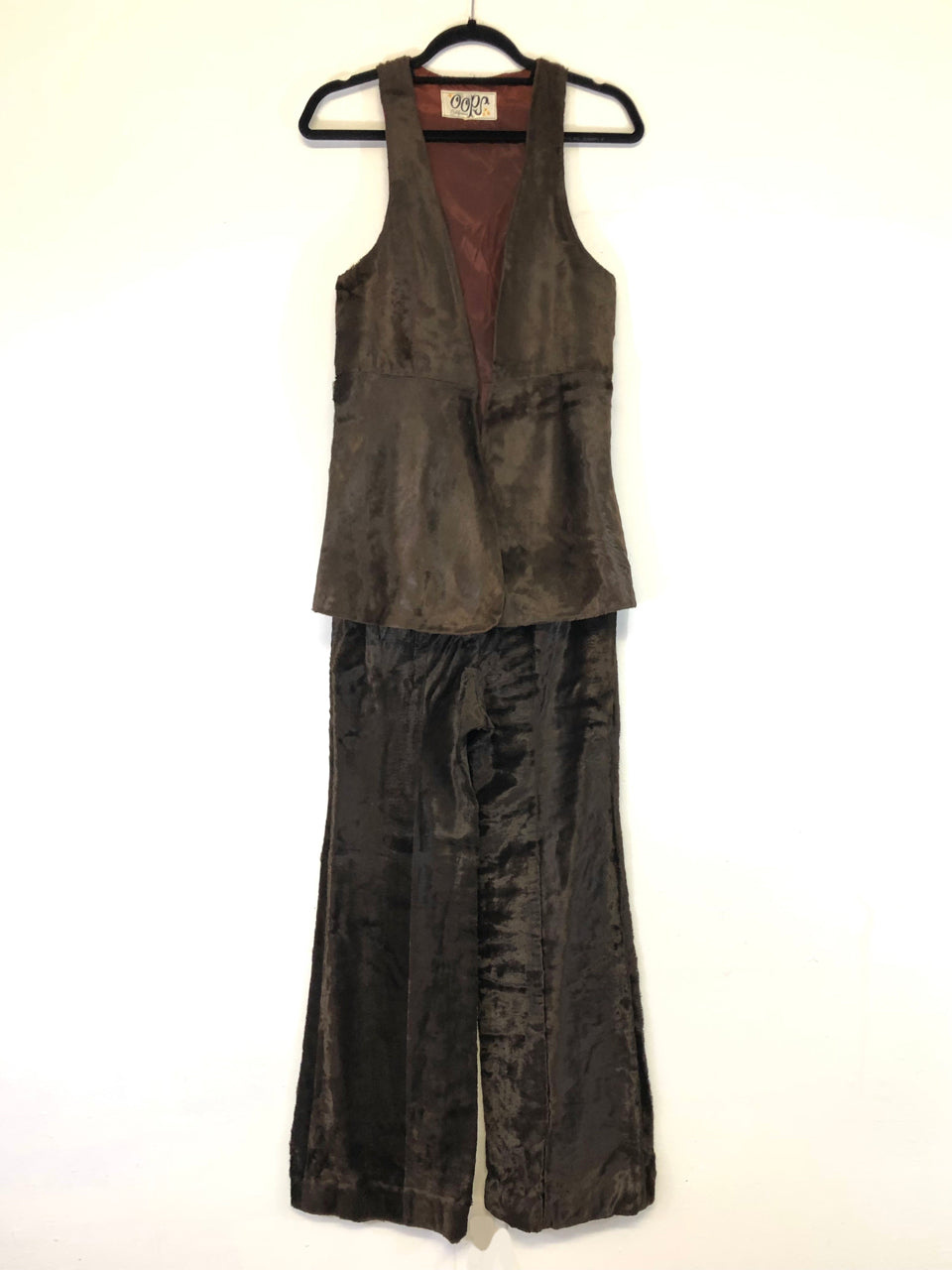 Oops California Brown Velvet Pants & Vest Set (2-Piece)