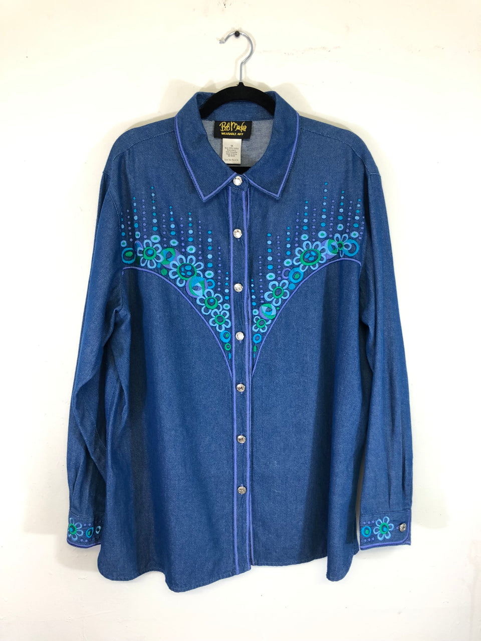 Bob Mackie Embroidered Denim-Style Blouse