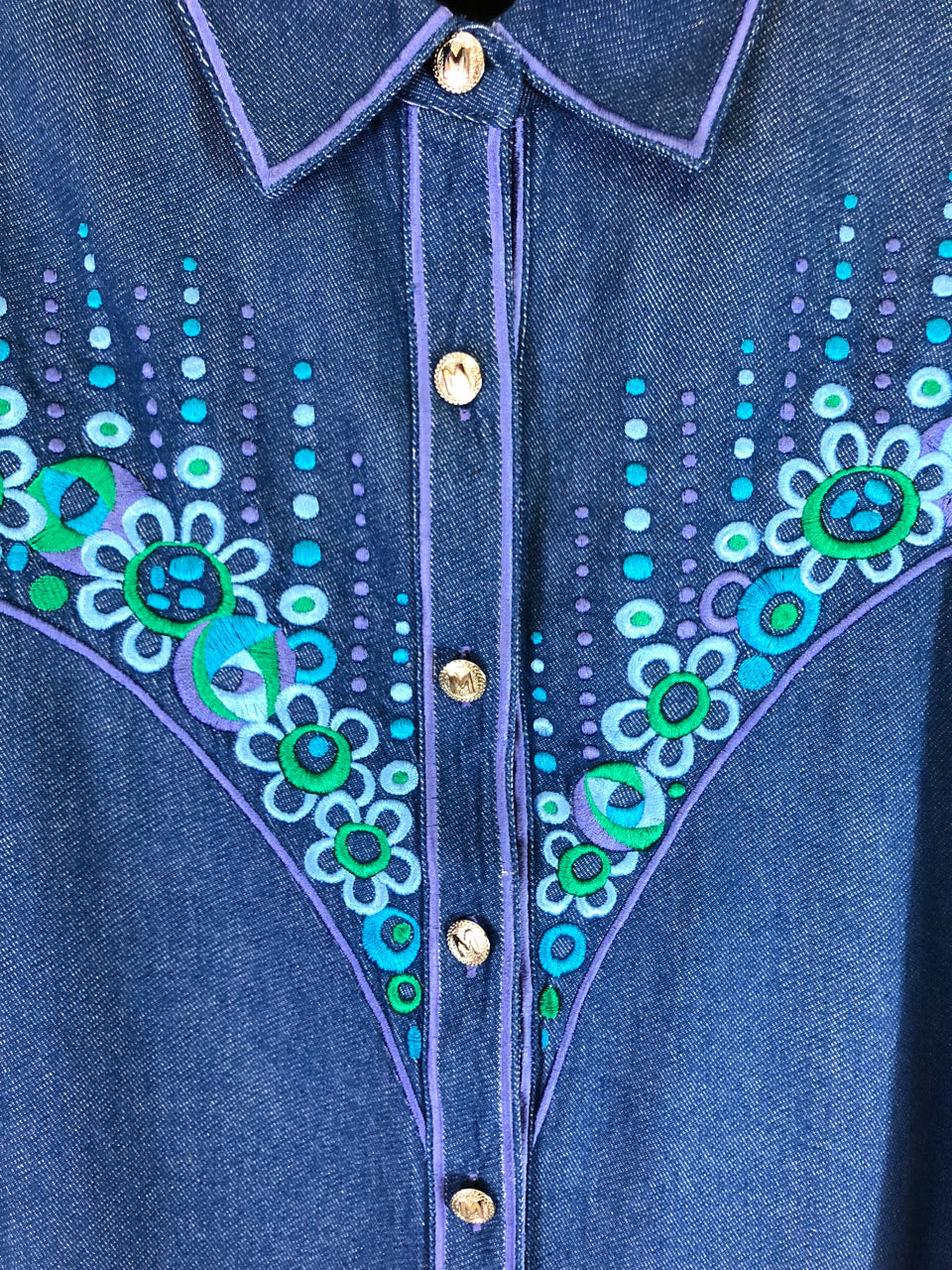 Bob Mackie Embroidered Denim-Style Blouse