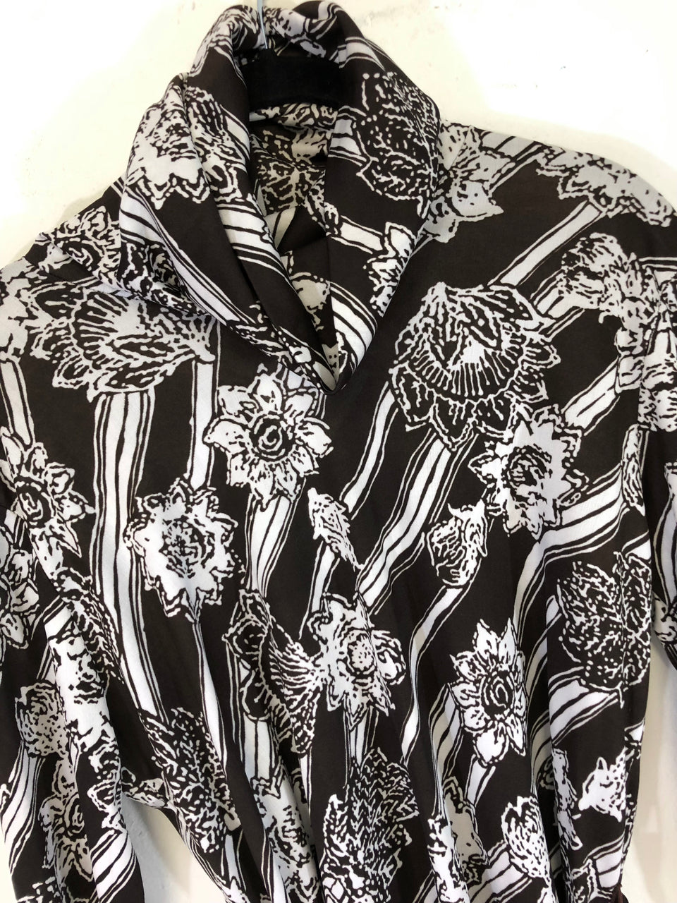 Brown & White Floral 70s Belted Blouse