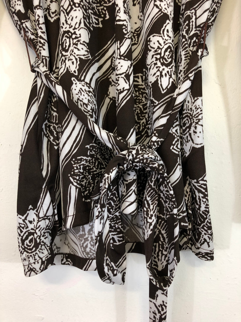 Brown & White Floral 70s Belted Blouse