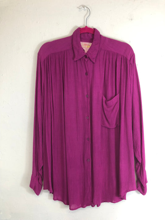 70s Purple French Connection Crinkle Blouse