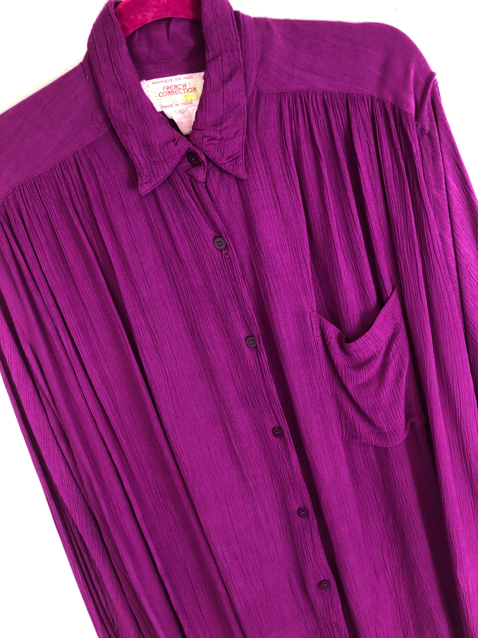 70s Purple French Connection Crinkle Blouse