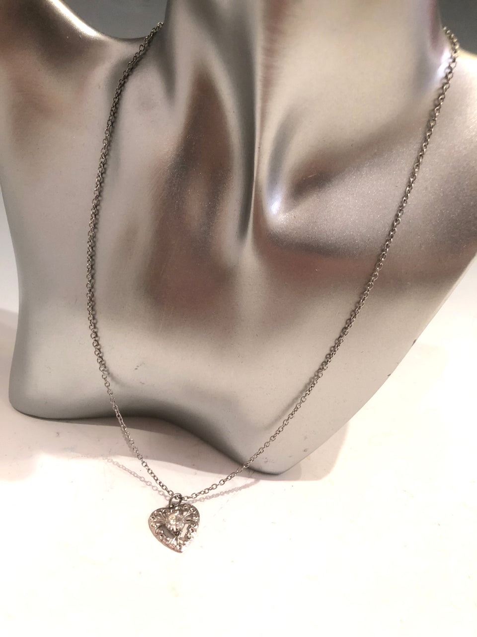 Silver Rhinestone Heart Necklace