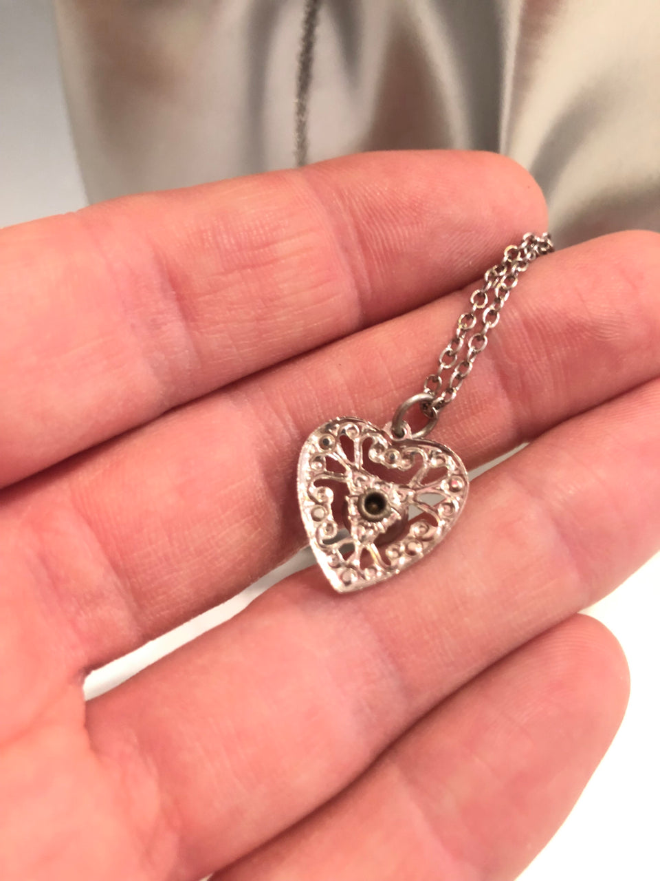 Silver Rhinestone Heart Necklace