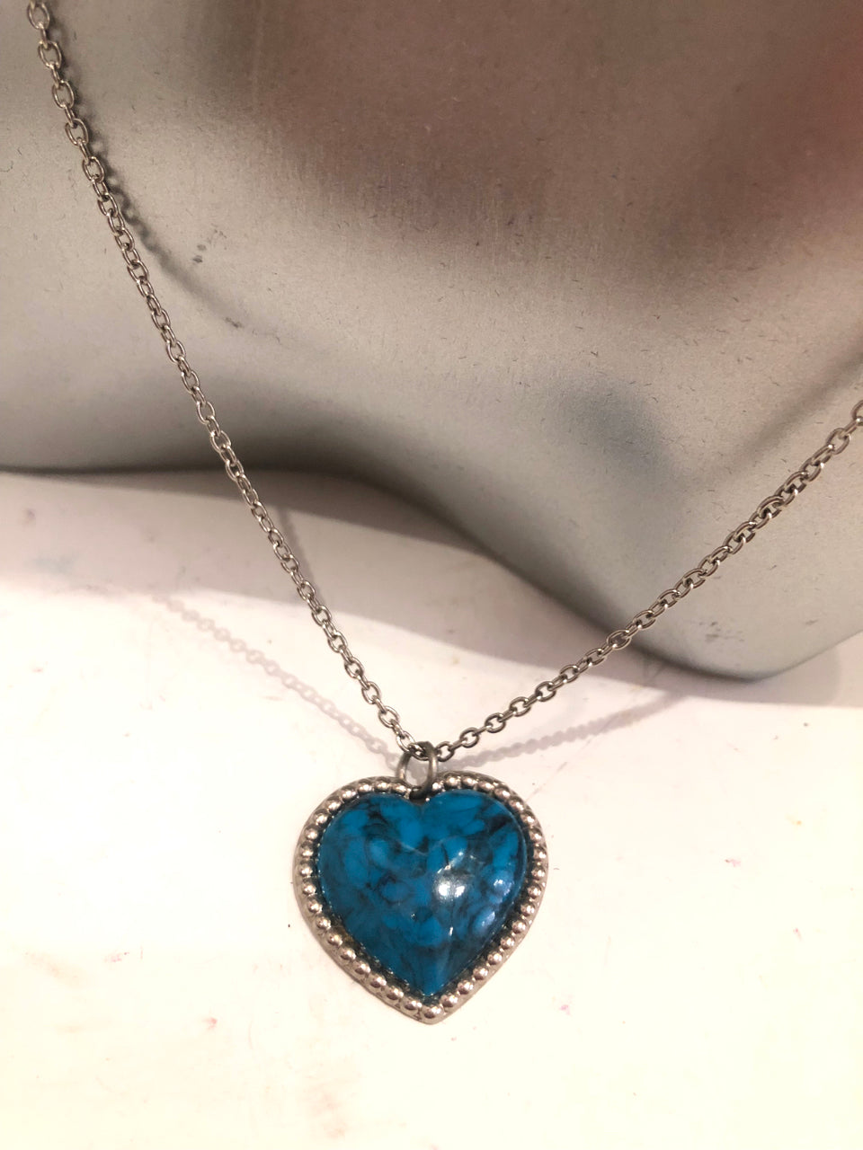 Blue Marble Heart Necklace