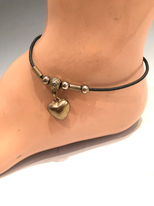 Black & Silver Heart Anklet