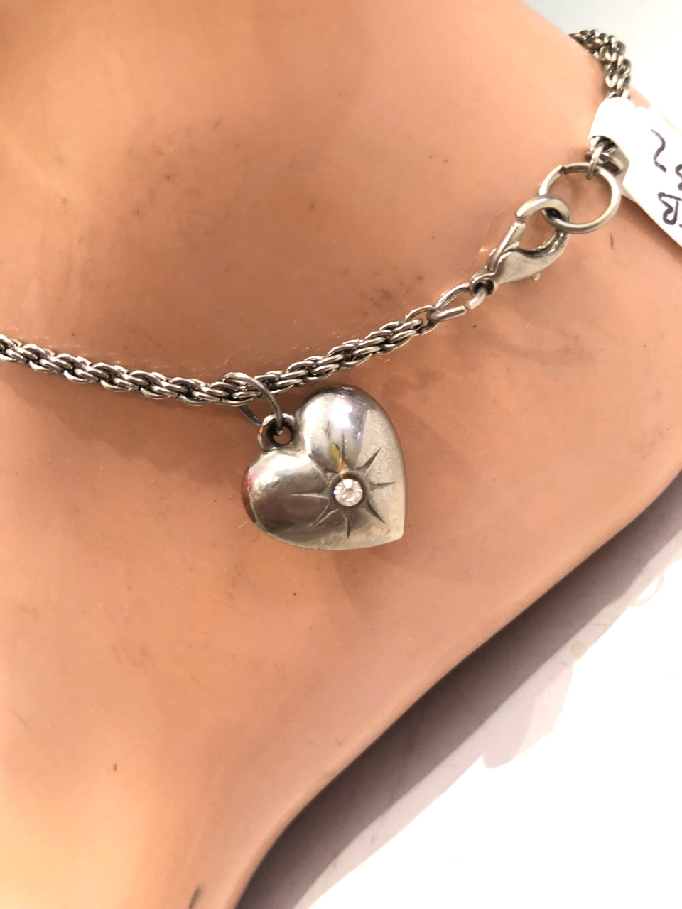 Silver Heart Rhinestone Anklet