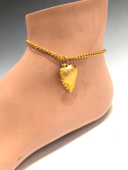 Love/Leaf Gold Anklet