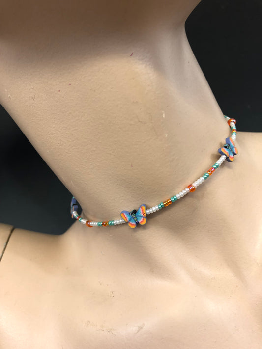 90s Beaded & Clay Choker (Butterfly Design #1)