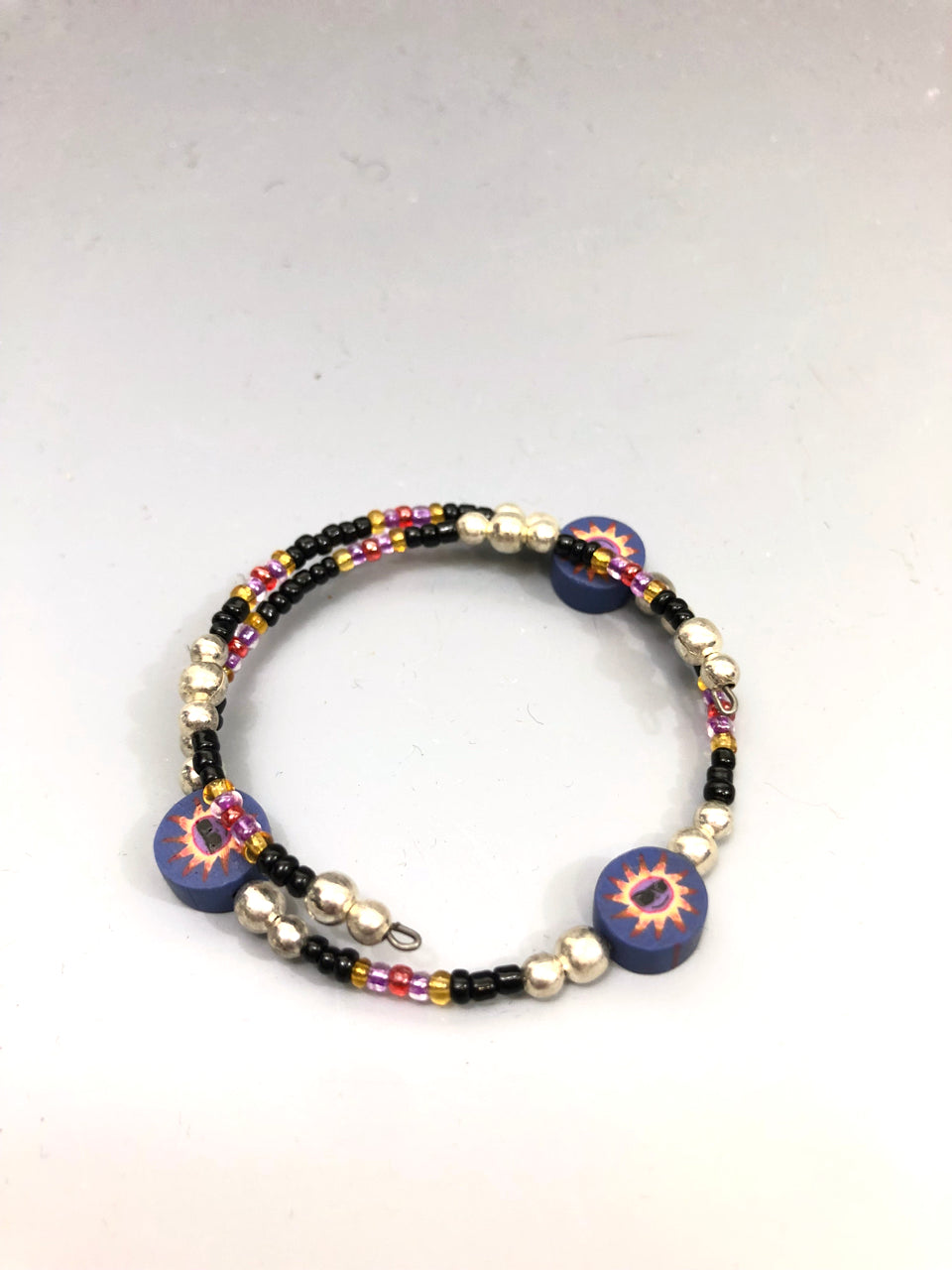 90s Beaded & Clay Bracelet (Sun with Sunglasses Design)