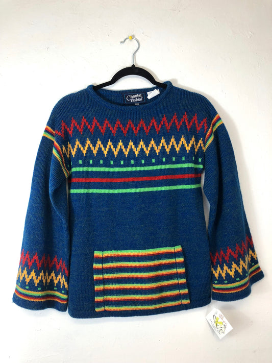 70s Chantal Blue Zig Zag Sweater