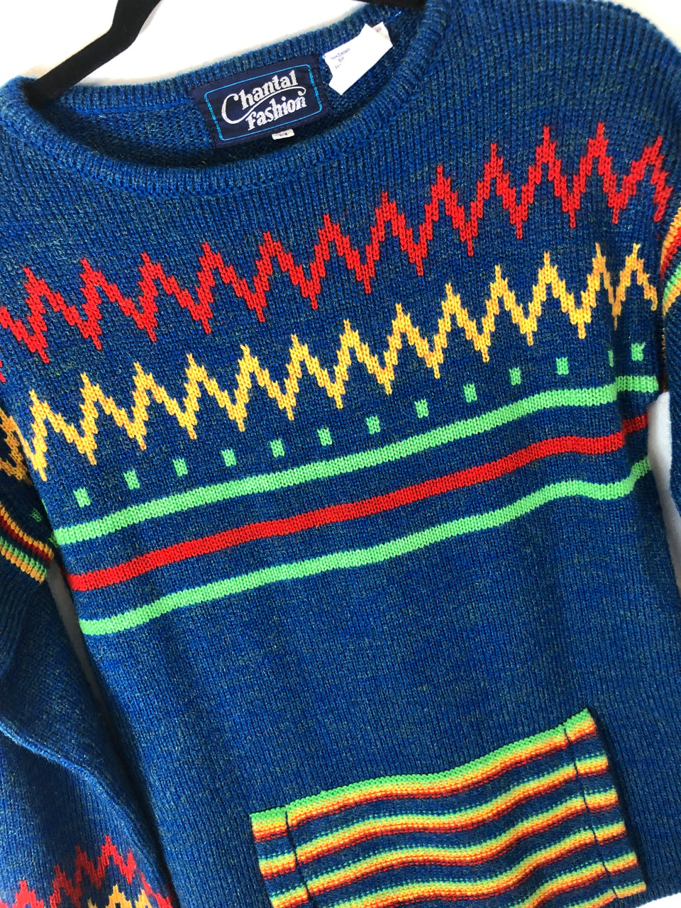 70s Chantal Blue Zig Zag Sweater