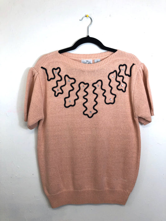 Wye Oaks Short-Sleeved Pink Squiggle Sweater