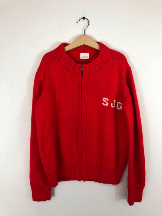 Red Knit "SJG" Cardigan