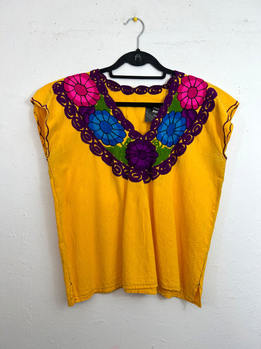 Embroidered Flowers Yellow Top
