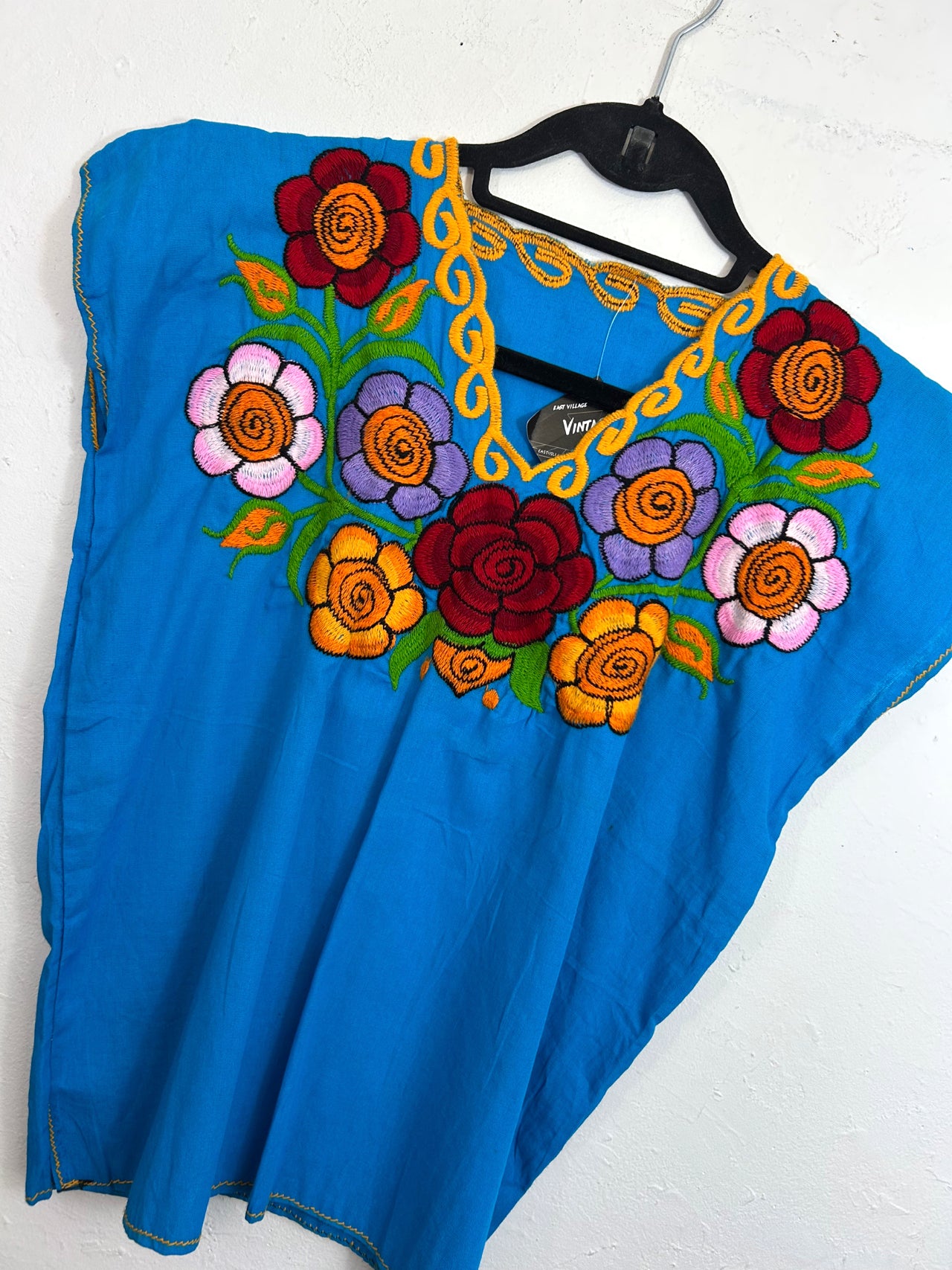 Embroidered Flowers Turquoise Top