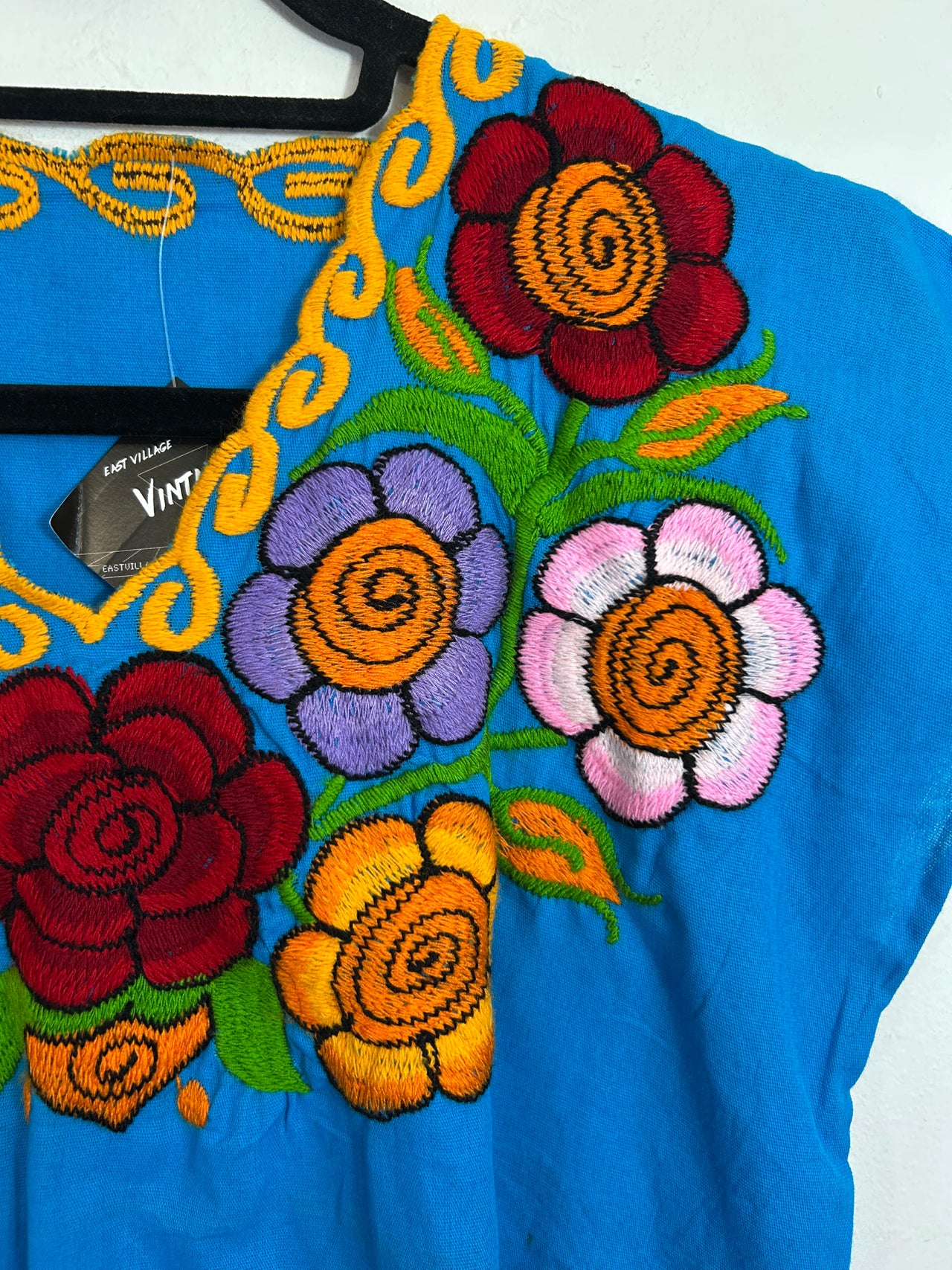 Embroidered Flowers Turquoise Top