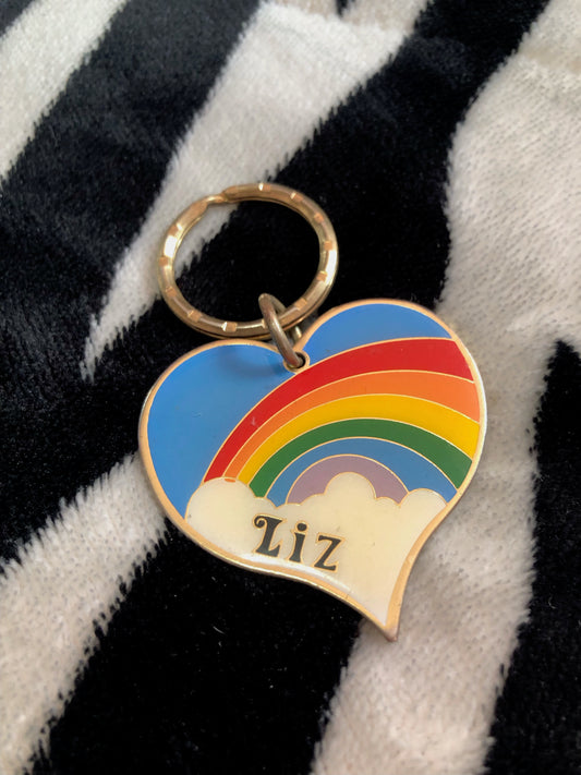 80s Rainbow Heart Name Keychain (Liz)