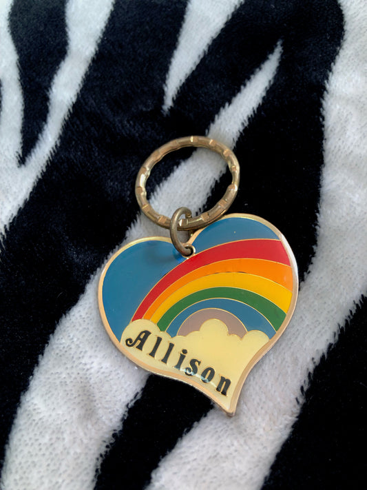 80s Rainbow Heart Name Keychain (Allison)