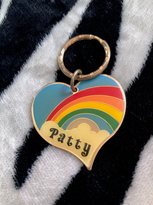 80s Rainbow Heart Name Keychain (Patty)