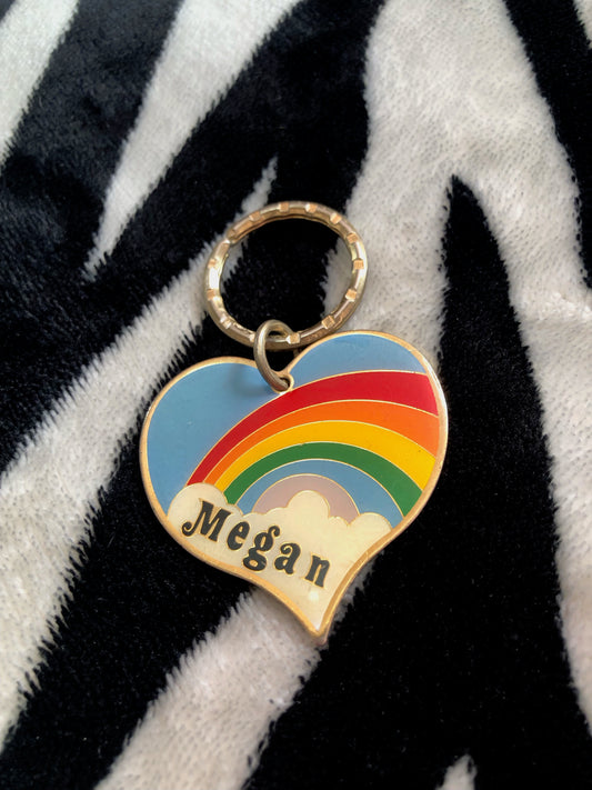 80s Rainbow Heart Name Keychain (Megan)